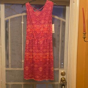 Sonoma Sleeveless Pink & Orange Patterned Mini Dress